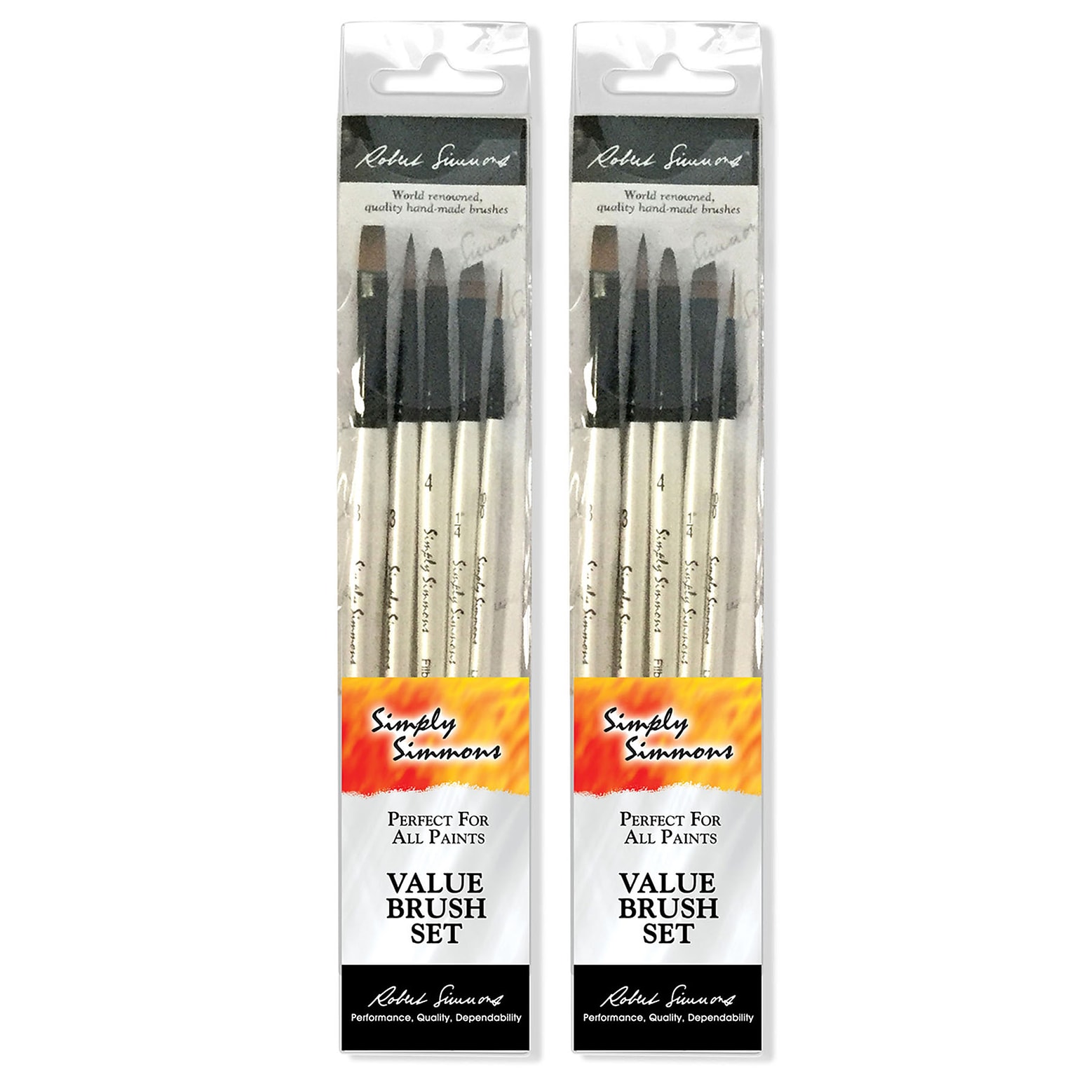 Daler-Rowney Simply Simmons Grass & Grain Mixed Media Synthetic Brushes, White, 5/Set, 2 Sets/Bundle (DRWD255500002-2)