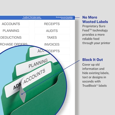 Avery TrueBlock Laser/Inkjet File Folder Labels, 2/3" x 3 7/16", Orange, 750 Labels Per Pack (5166)
