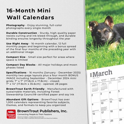 2025 BrownTrout German Shepherd Puppies 7" x 7" Monthly Wall Calendar (9781975473617)