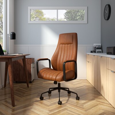 Staples® Laconia Ergonomic Leather Swivel Manager Chair, Brown (HLC-3932)