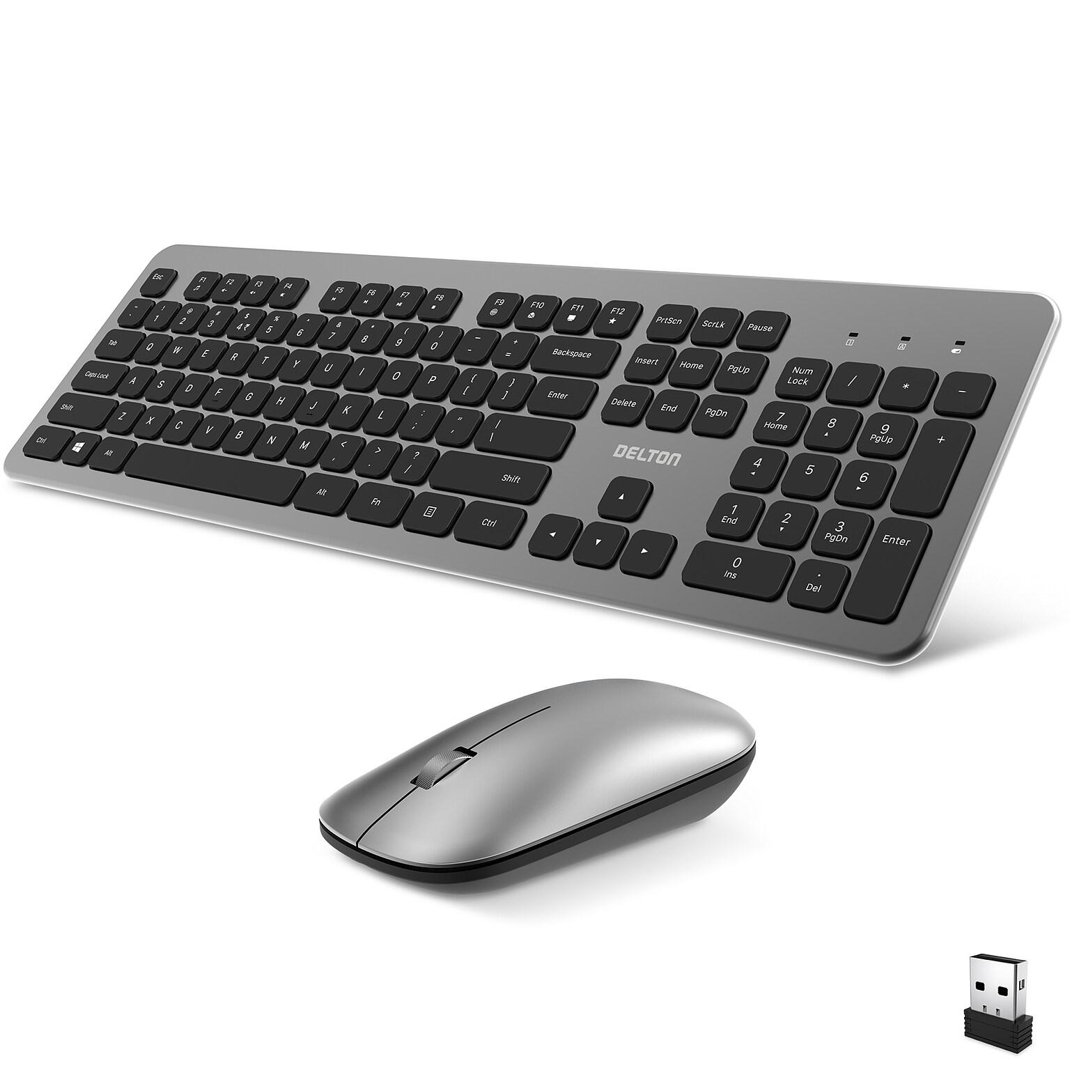 Delton K100 Wireless Slim Computer Keyboard and Mouse Combo, Silver (DKML100-WB)