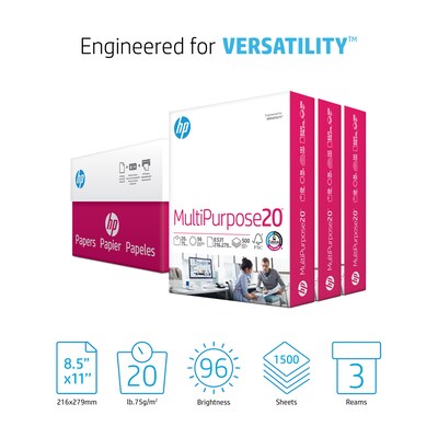 HP 8.5 x 11 Multipurpose Paper, 20 lbs., 96 Brightness, 1500 Sheets/Carton (112530)
