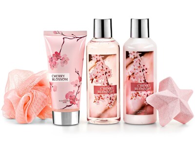 Freida and Joe Cherry Blossom Fragrance Bath & Body Collection Pink Gift Box - 5 Piece Set (FJ-1610)