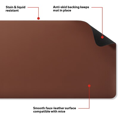 Staples TECH Anti-Slip Faux Leather Desk Pad, 31.5" x 15.7", Brown (ST62544)