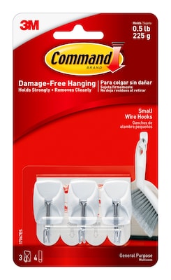 Command Small Wire Hooks, 0.5 lb., White, 3/Pack (17067ES)