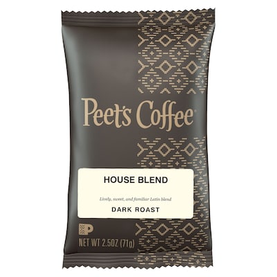 Peets Coffee House Blend Ground Coffee, Dark Roast, 2.5 oz., 18/Box (PCEHOUP25)