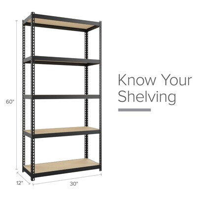 Space Solutions 1000 Riveted Steel Shelving 5-Shelf Unit, 12" x 30" x 60", Black (22541)