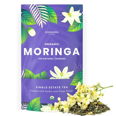 Cederberg Tea Company Organic Moringa Herbal Tea, Caffeine Free, 100 Tea Bags/Pack (CT-MORI)