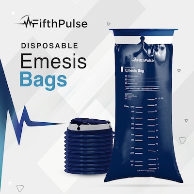 FifthPulse Emesis Bags Disposable Medical Grade, Leak Resistant, Portable (1000ml), Navy Blue, 10 Pa