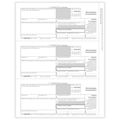 ComplyRight 2024 1099-NEC Tax Form, 1-Part, 3-Up, Recipient Copy B, 50/Pack (NEC511150)