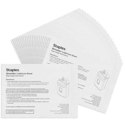 Staples Shredder Lubricant Sheets, 8.5 x 6, 24/Pack (36395)