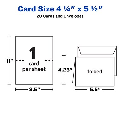 Avery Quarter-Fold Greeting Cards with Envelopes, 4.25" x 5.5", Matte White, Inkjet, 20/Pack (03266)