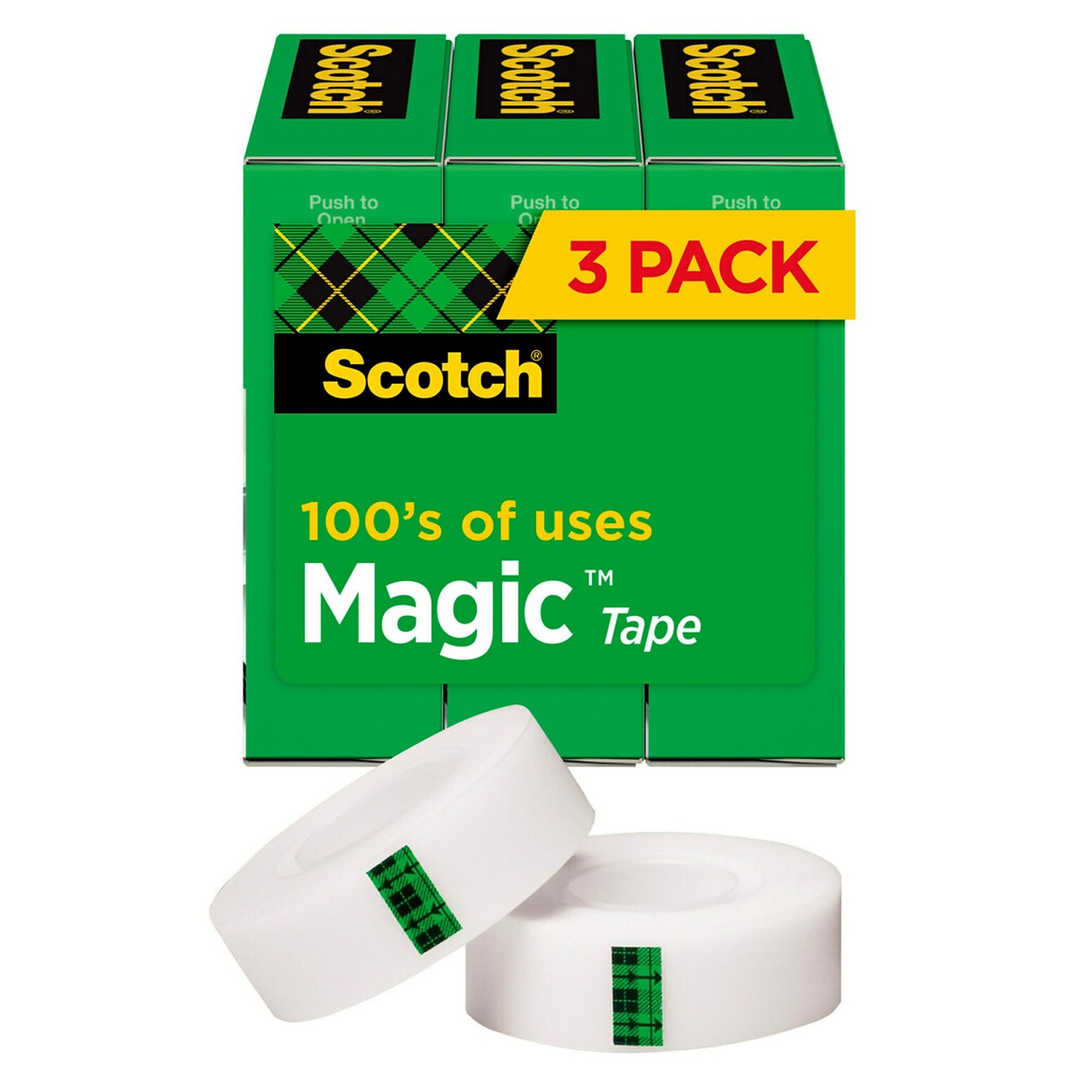 Scotch Magic Invisible Clear Tape Refill, 1 x 72 yds., 3 Core, Clear, 3 Rolls/Pack (810-72-3PK)