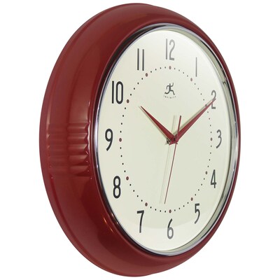 Infinity Instruments Round Retro Red Wall Clock, Aluminum, 15 (10940RD-15)