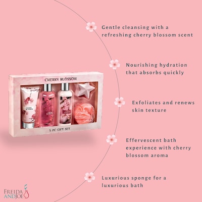 Freida and Joe Cherry Blossom Fragrance Bath & Body Collection Pink Gift Box - 5 Piece Set (FJ-1610)