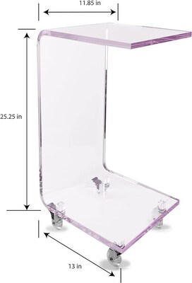 Designstyles Luxurious Acrylic C-Shaped Table on Wheels, Pink (DST-ACTPE)