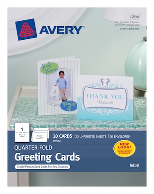 Avery Quarter-Fold Greeting Cards with Envelopes, 4.25 x 5.5, Matte White, Inkjet, 20/Pack (03266)