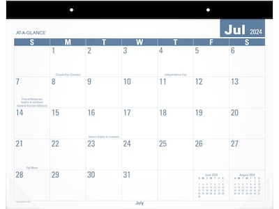 2024-2025 AT-A-GLANCE 21.75 x 17 Academic Monthly Desk Pad Calendar, White/Blue (SKLPAY-32-25)