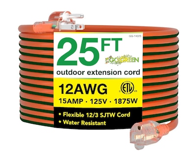 GoGreen Power 25 Indoor/Outdoor Extension Cord, 12 AWG, Orange (GG-14025)