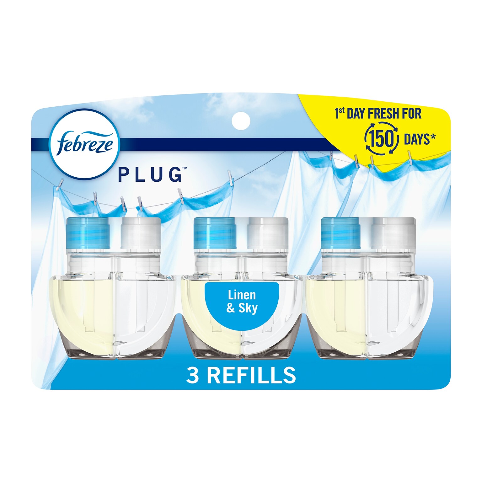 Febreze Fade Defy Plug Air Freshener Warmer Refill, Linen & Sky Scent, 0.87 fl. oz., 3/Pack (54344)