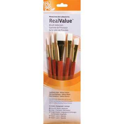 Princeton RealValue Short Handle Mixed Media Synthetic Taklon Variety Brush Set, 5/Set, 2 Sets/Bundl