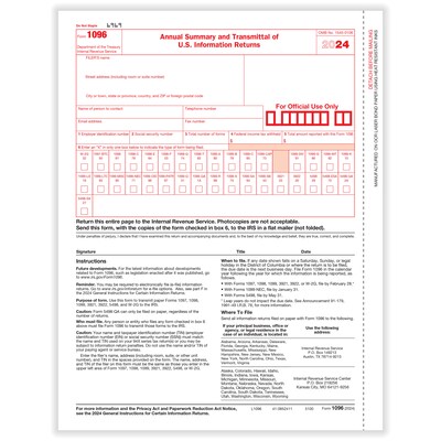 ComplyRight 2024 1096 Tax Form, 1-Part, Transmittal, 25/Pack (510025)