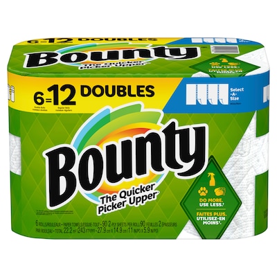 Bounty Select-A-Size Paper Towels, 2-ply, 90 Sheets/Roll, 6 Rolls/Pack (66557/05825)