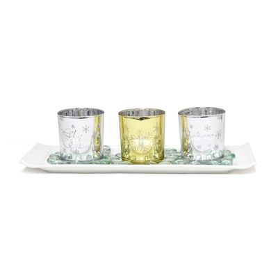 Elegant Designs Winter Wonderland Candle, Silver and Gold, Set of 3 (HG5000-SAG)