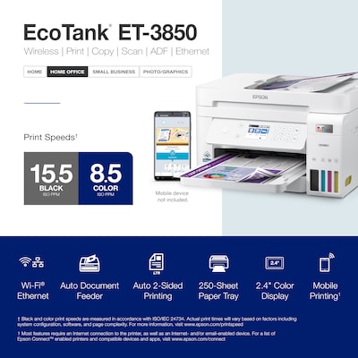 Epson EcoTank Photo ET-8550 Wireless Wide-format Color All-in-One Supertank  Printer with Scanner, Copier, Ethernet and 4.3-inch Color Touchscreen