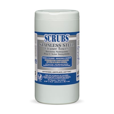 SCRUBS Stainless Steel Cleaner Polish Dual-Sided 9.75" x 10.5" Wipes, 30/Pack (ITW91930)