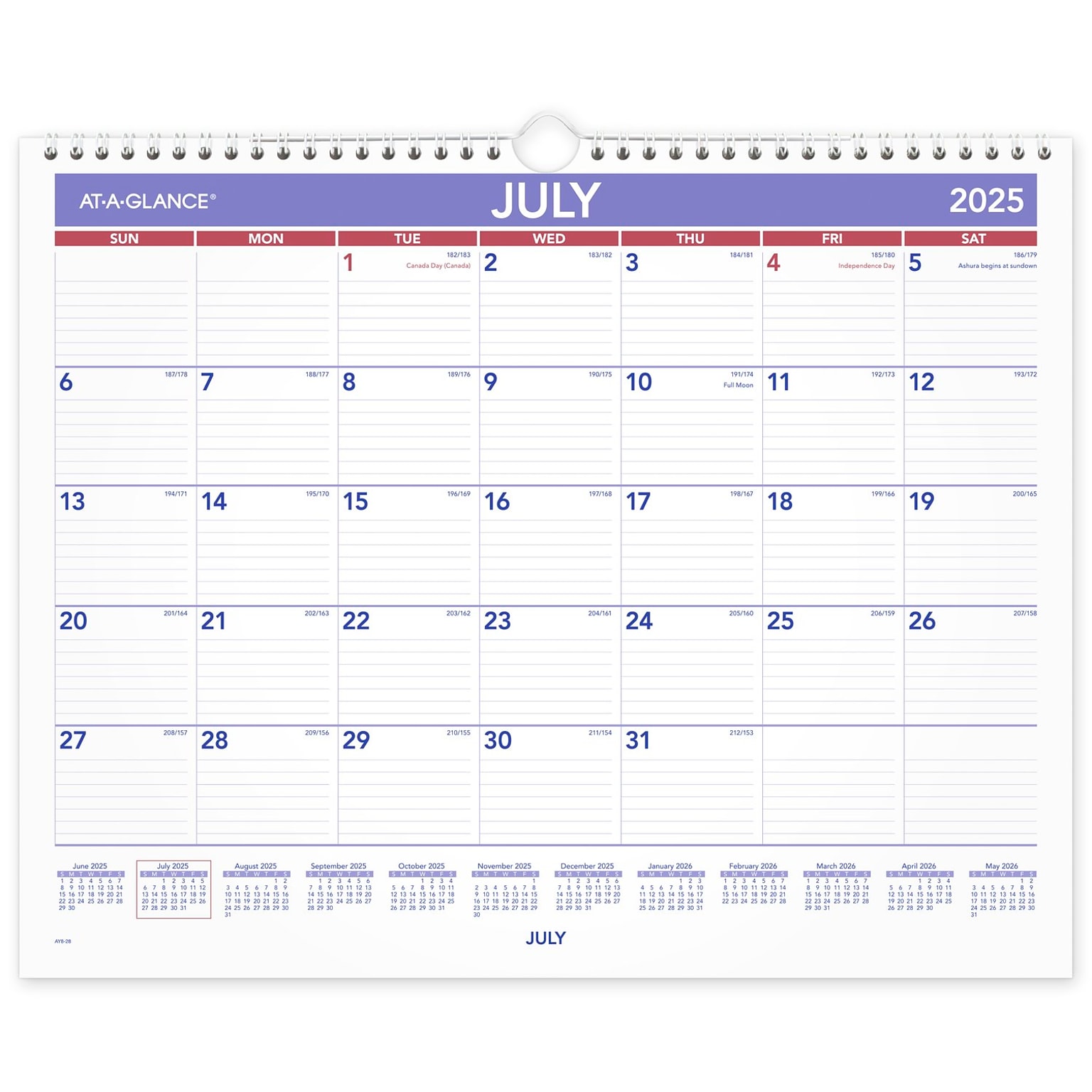 2025-2026 AT-A-GLANCE 15 x 12 Academic Monthly Wall Calendar, Purple/Red (AY8-28-26)