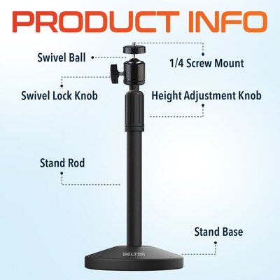 Delton T301 360° Webcam Stand, Camera Stand for Video Calls/Streaming/Recording, Black (DCT301)