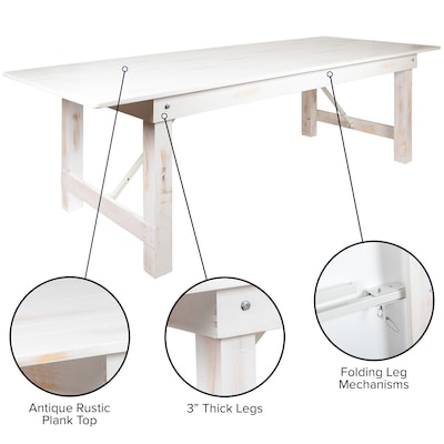 Flash Furniture HERCULES Series 96" Folding Farm Dining Table, Rustic White (XAF96X40WH)