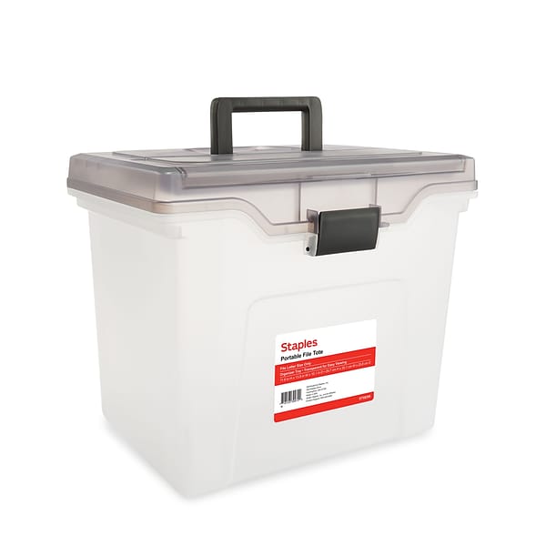 Staples Store & Slide Hanging File Box, Latch Lid, Letter/Legal Size, Clear  (140167/139997)