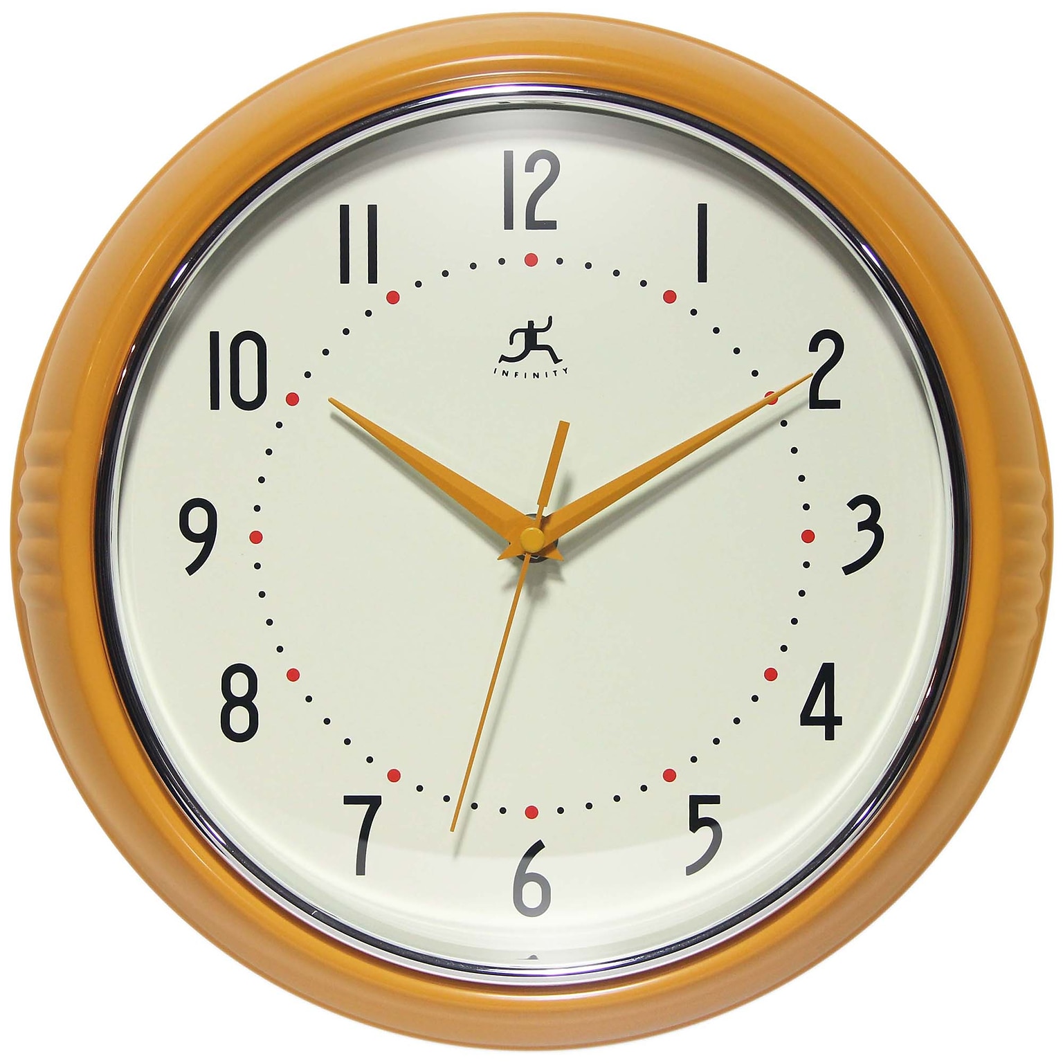 Infinity Instruments Round Retro Saffron Wall Clock, Aluminum, 12 (10940SY-12)