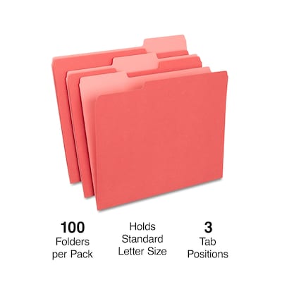 Quill Brand® Interior File Folders, 1/3-Cut, Letter Size, Red, 100/Box (7391RD)