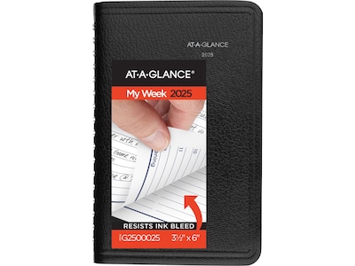 2025 AT-A-GLANCE DayMinder 3.5 x 6 Weekly Appointment Book Planner, Faux Leather Cover, Black (G25
