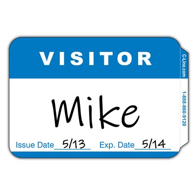 C-Line® Pressure Sensitive Badges, Visitor, Blue, 3-1/2" x 2-1/4", 100 Per Pack, 5 Packs (CLI92245-5)