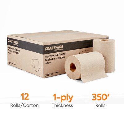 Coastwide Professional™ Recycled Hardwound Paper Towels, 1-Ply, 350 ft./Roll, 12 Rolls/Carton (CW218