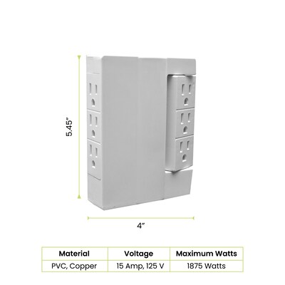 GoGreen Power 6 Outlet Swivel Wall Tap Adapter, White (GG-16000TSW)