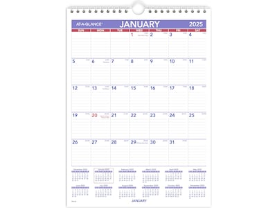 2025 AT-A-GLANCE 8 x 11 Monthly Wall Calendar, White/Purple (PM1-28-25)