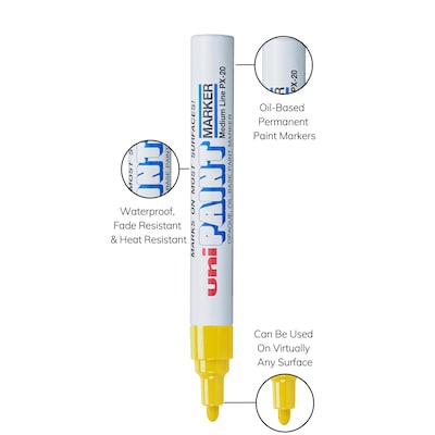 uni PAINT PX-20 Oil-Based Marker, Medium Tip, Assorted Colors, 6