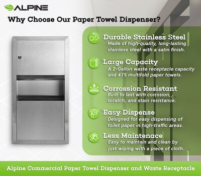 Alpine Industries Centerpull Paper Towel Dispenser, Stainless Steel (494)