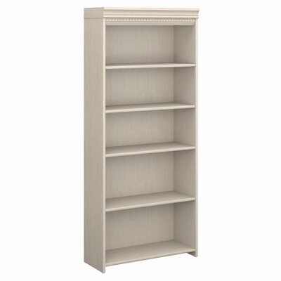 Bush Furniture Fairview Collection 69H 5-Shelf Bookcase with Adjustable Shelves, Antique White Lami