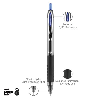 uni-ball 207 Needle Retractable Gel Pens, Medium Point, 0.7mm, Blue Ink, Dozen (1736098)