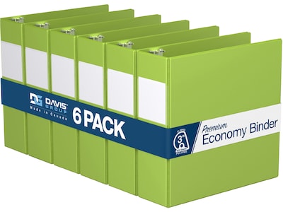 Davis Group Premium Economy 3" 3-Ring Non-View Binders, D-Ring, Lime Green, 6/Pack (2305-24-06)