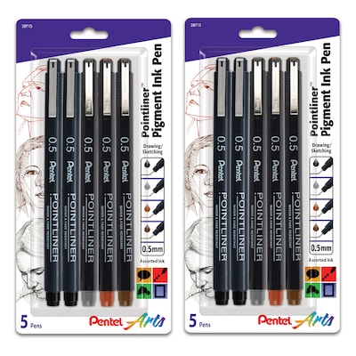 Pentel Arts Pointliner Pen, Assorted Ink Colors, 2/Pack (PTAS20PBP5M-2)