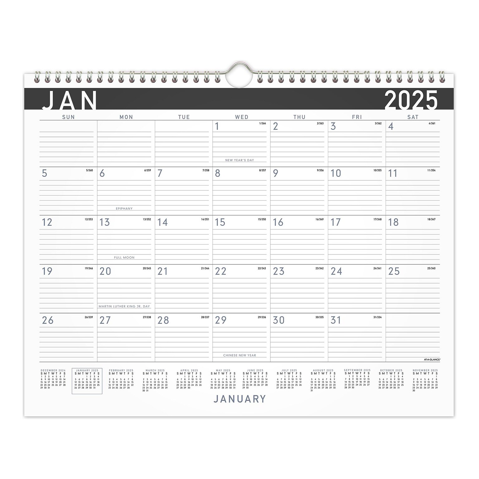 2025 AT-A-GLANCE Contemporary 15 x 12 Monthly Wall Calendar, White/Black (PM8X-28-25)