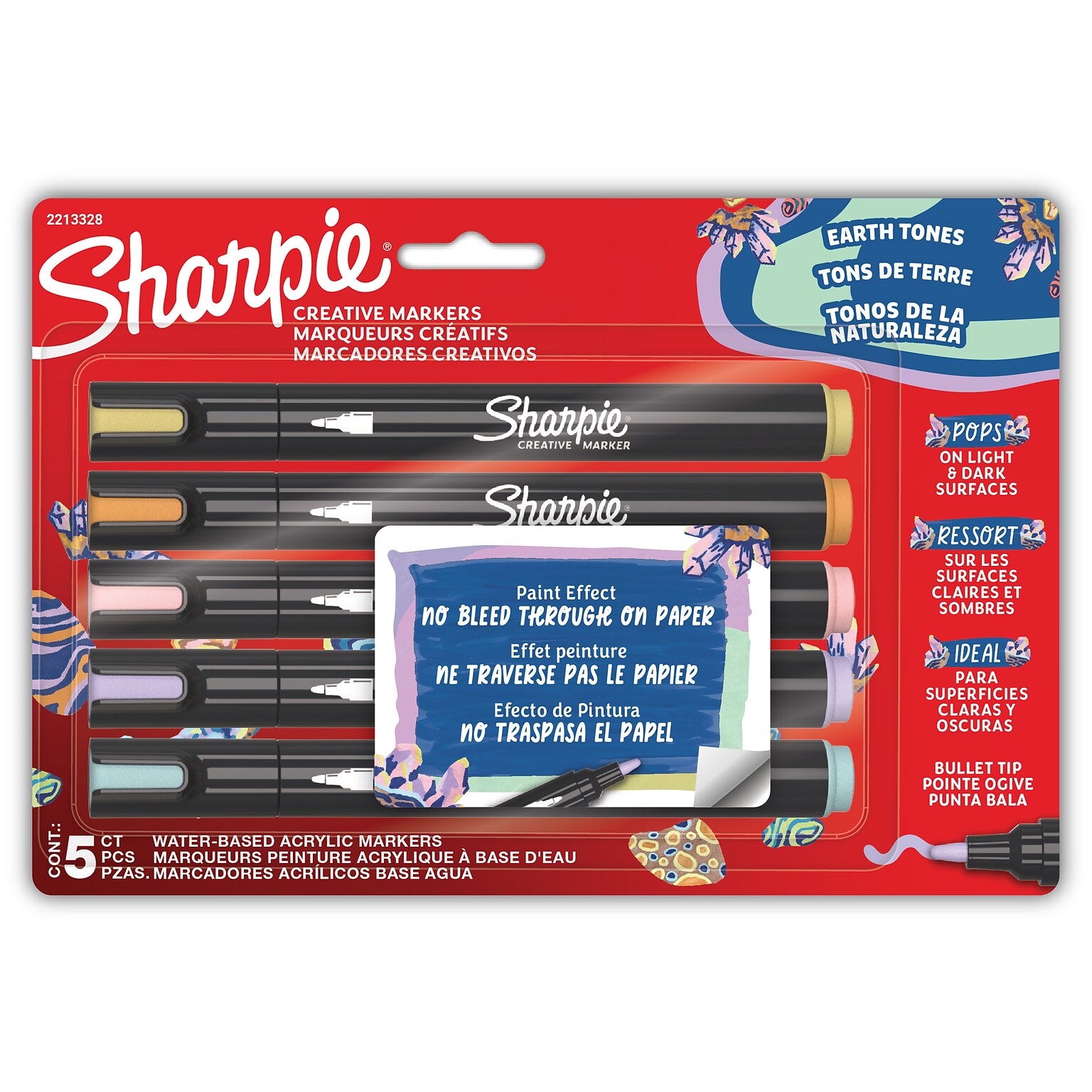 Sharpie Creative Markers, Earth Tones, Water-Based Acrylic Markers, Bullet Tip, Assorted Colors, 5 Count (2213328)