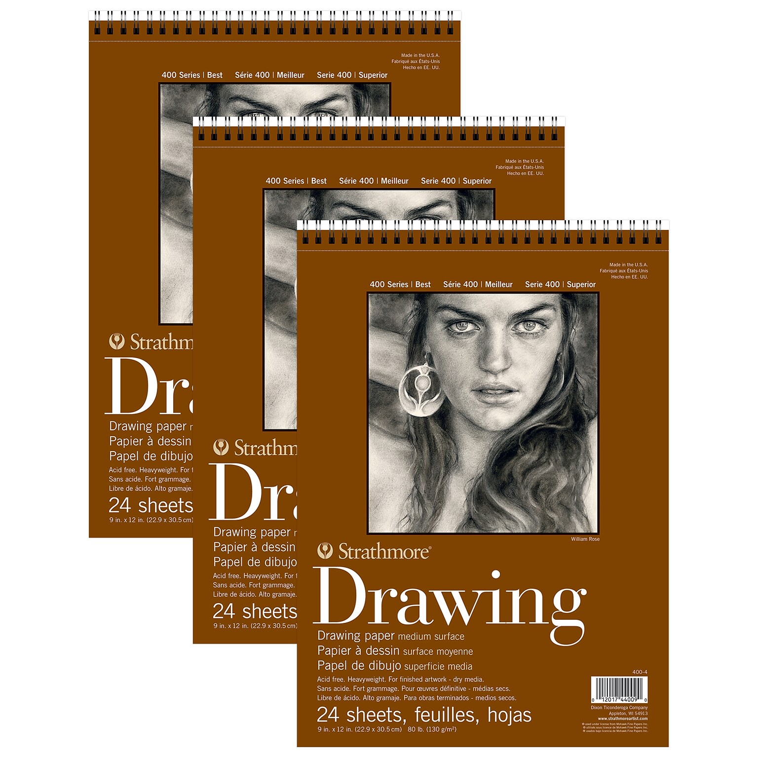 Strathmore 400 Series 9 x 12 Wire Bound Drawing Sketch Pad, 24 Sheets/Pad, 3/Bundle (STTP400403-3)